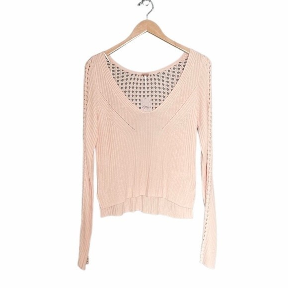 NWT Free People Starlight Ribbed Boho Tunic Open Knit Sweater Cream Size XS NEW - Picture 3 of 13